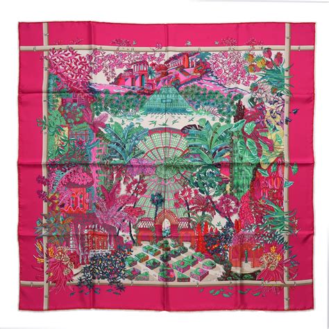 hermes scarf jardins d'hiver|HERMES Silk Jardins D'hiver Scarf 90 Gris Vert Rose.